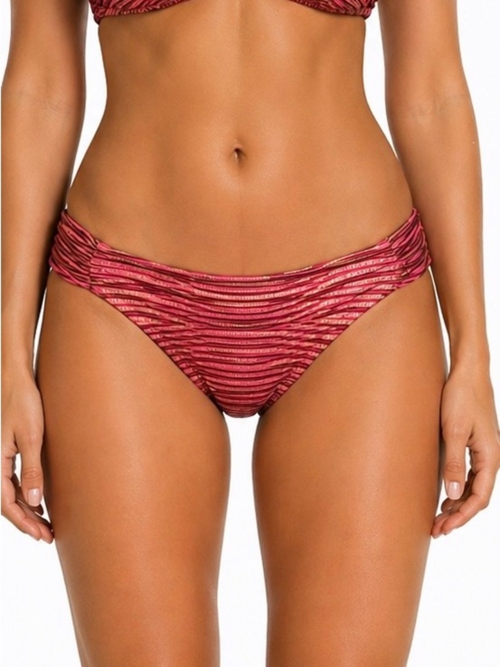 Trina Turk Pink Gold Shimmery Metallic Ruched Side Bikini Swim Bottom Sz 6 NEW